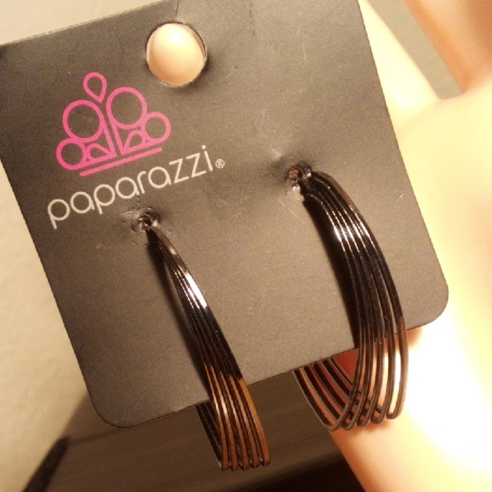 Paparazzi Black and Gold Gradient Multi-Strip Hoop Earrings